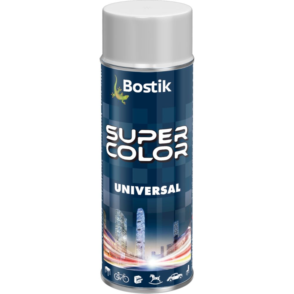Oferte la Vopsea spray universala decorativa Bostik Super Color, alb RAL 9010, mat, interior/exterior, 400 ml
