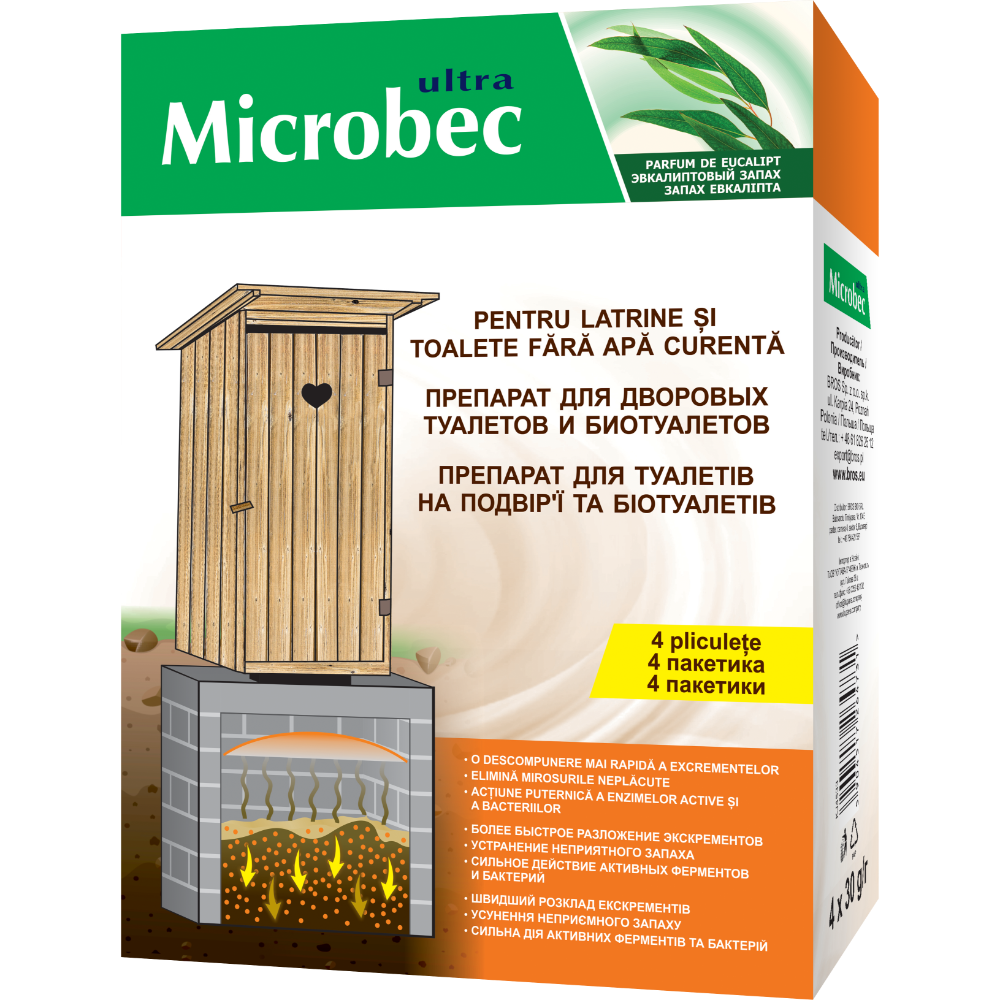Oferte la Pulbere pentru latrine si toalete fara apa curenta Bros Microbec Ultra, 4 pliculete