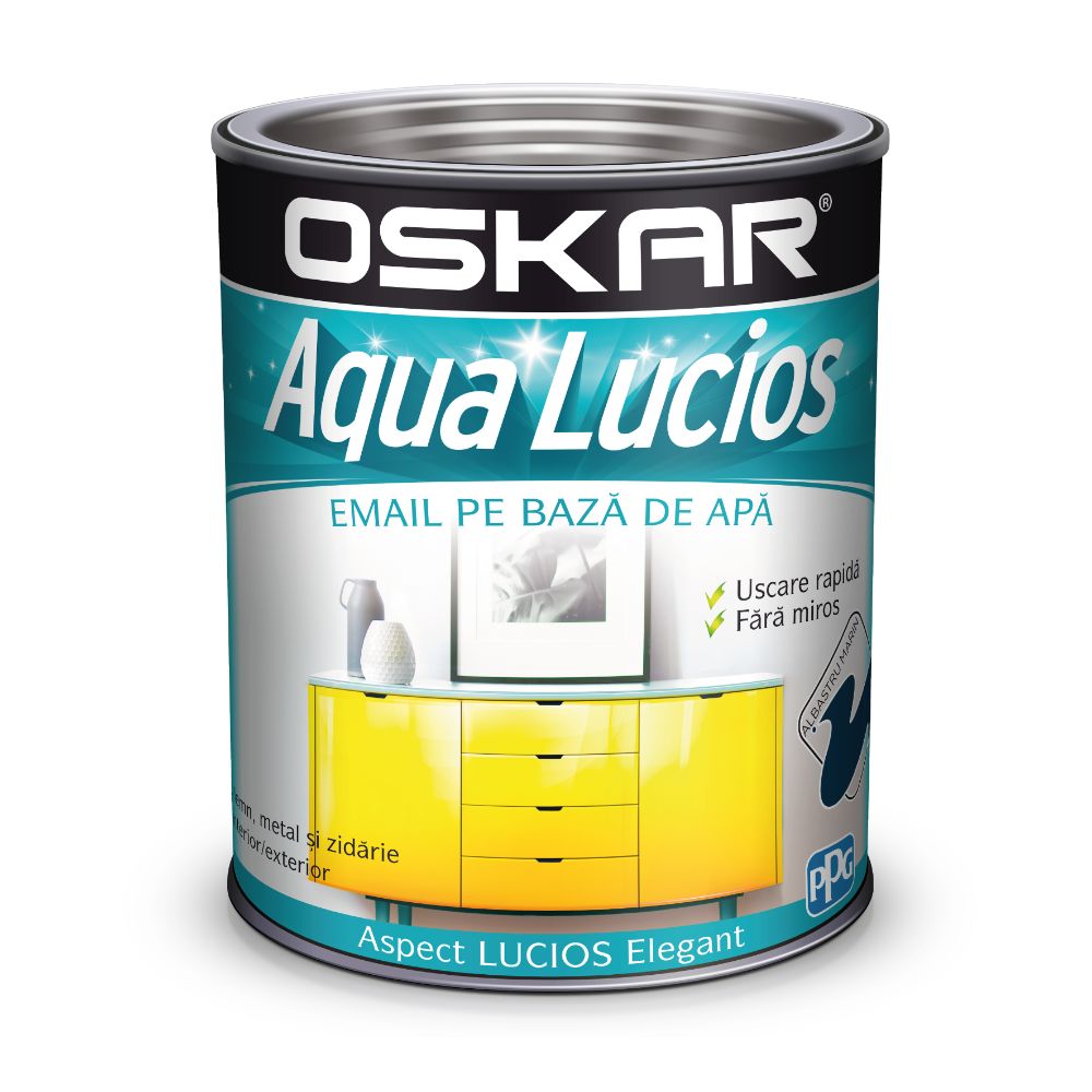 Oferte la Vopsea acrilica Oskar Aqua Lucios, pentru lemn/metal/zidarie, interior/exterior, pe baza de apa, albastru marin, 0.6 l