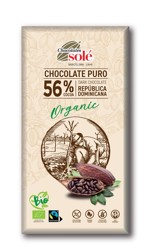 Oferte la Ciocolata neagra bio 56% cacao, 100g Chocolates Sole