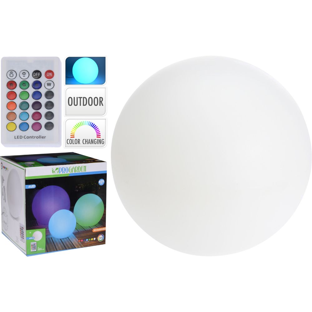 Oferte la Lampa LED sfera alba, de gradina, 6 x LED, 25 cm + telecomanda 