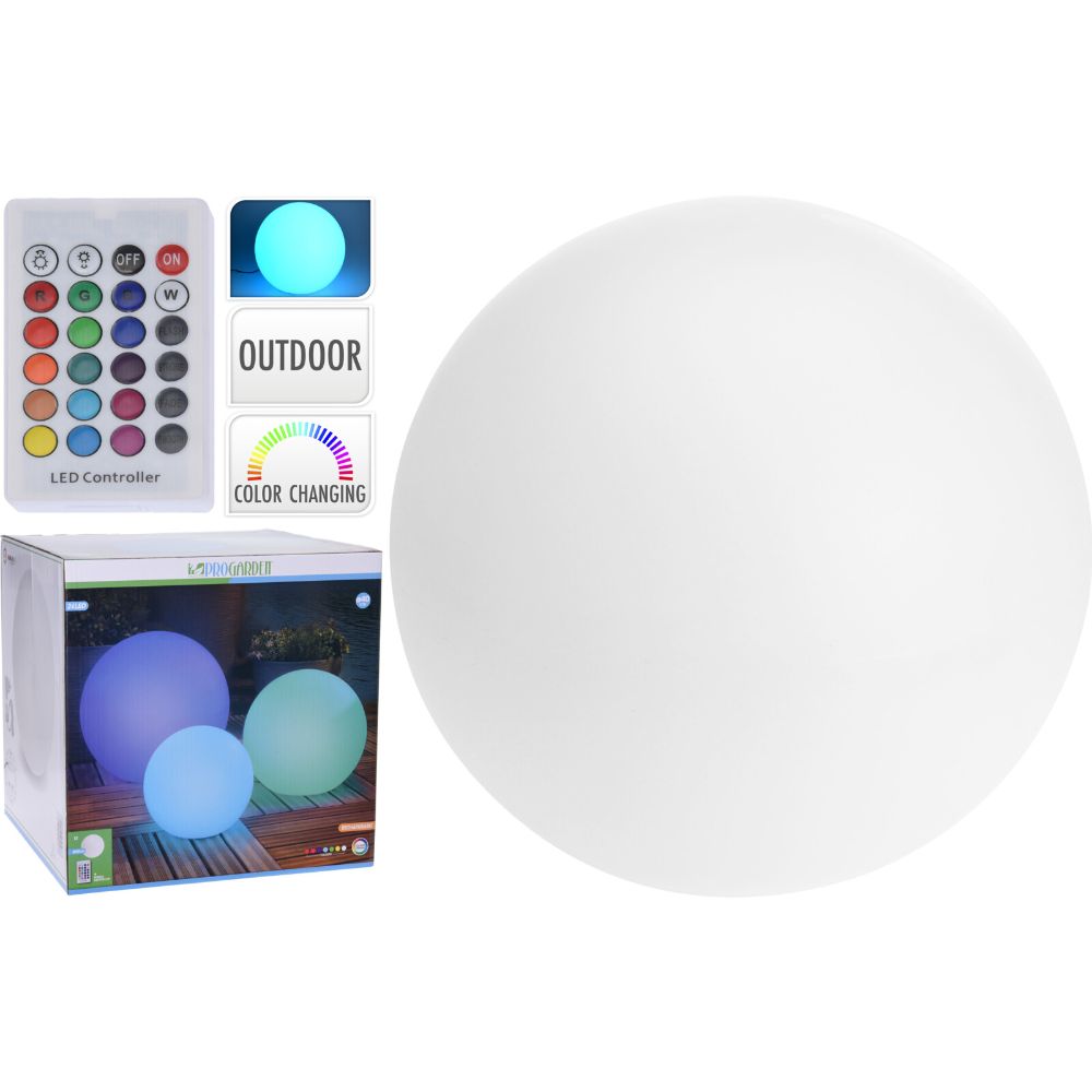 Oferte la Lampa LED sfera alba, de gradina, 24 x LED, 40 cm + telecomanda 