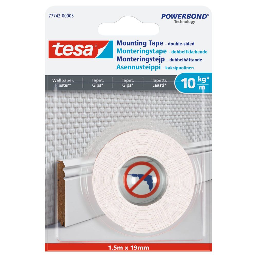 Oferte la Banda dublu adeziva montaj Tesa 77742  tapet si tencuiala, alba, interior, 19 mm, 1.5