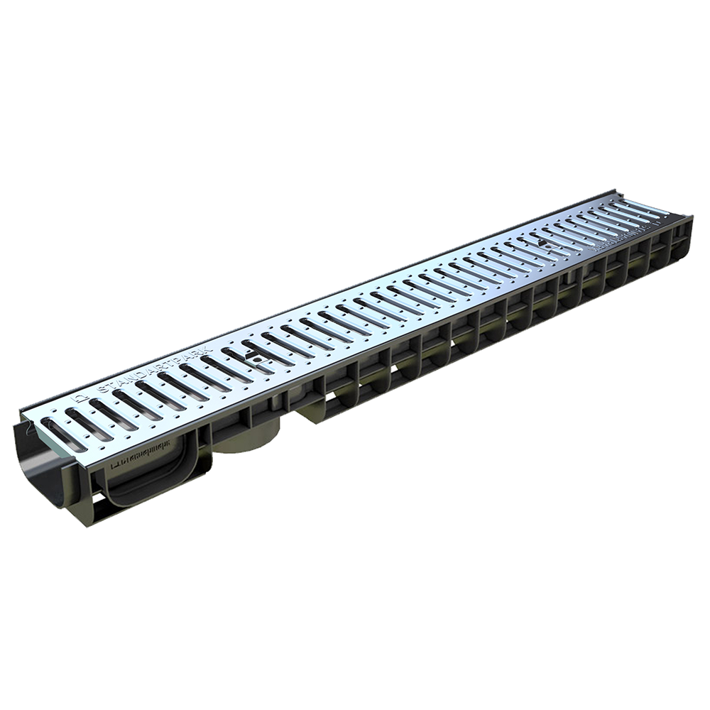 Oferte la Rigola scurgere cu gratar Standartpark, apa meteorica, PP + metal, 1010 x 145 x 80 mm