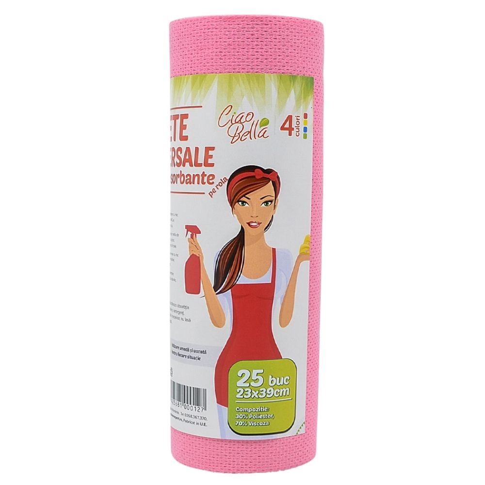 Oferte la Rola lavete universale, Ciao Bella, rosu, 25 bucati/rola, 23 x 39 cm