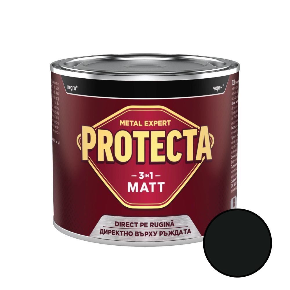Oferte la Vopsea alchidica/email Protecta 3 in 1 Matt, pentru metal, interior/exterior,cherna/negru, 0.5l