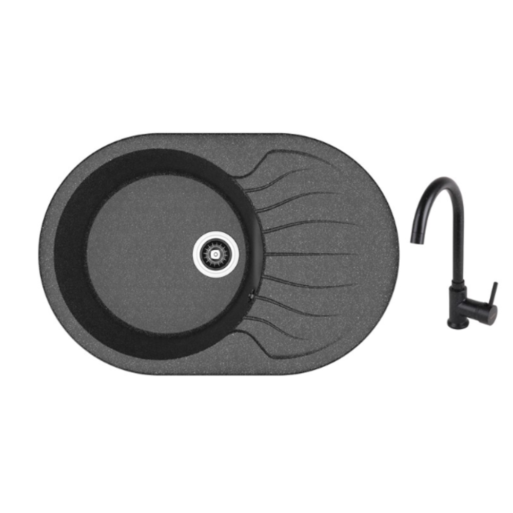 Oferte la Set chiuveta si baterie Berta Dr Gans, granit/ compozit, negru, cuva rotunda, lungime 76 cm