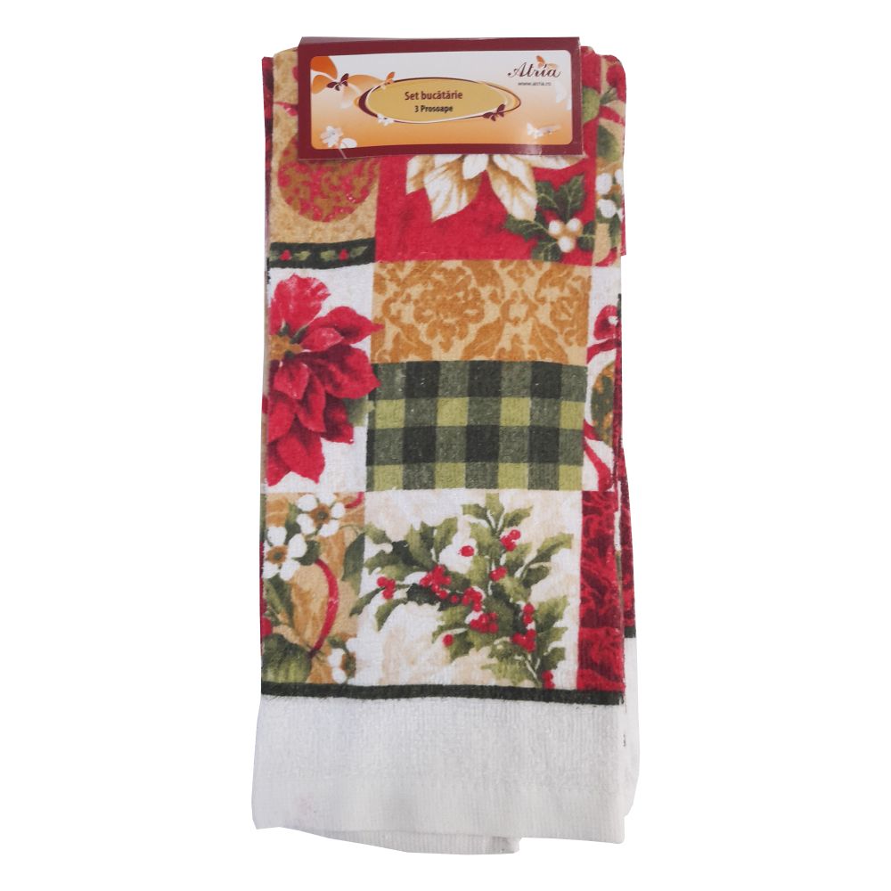 Oferte la Set 3 prosoape de bucatarie Atria, cu imprimeu globuri, 38 x 63 cm