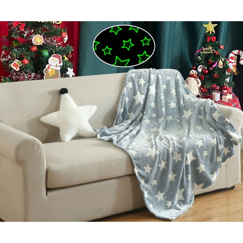 Oferte la Patura Atria cu stelute fosforescente, poliester si microflanel, albastru, 130 x 170 cm
