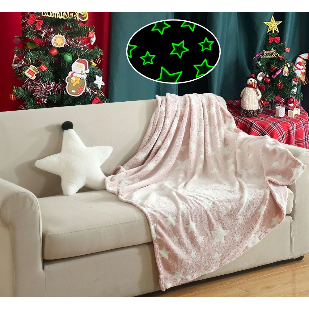 Oferte la Patura Atria cu stelute fosforescente, poliester si microflanel, roz, 130 x 170 cm