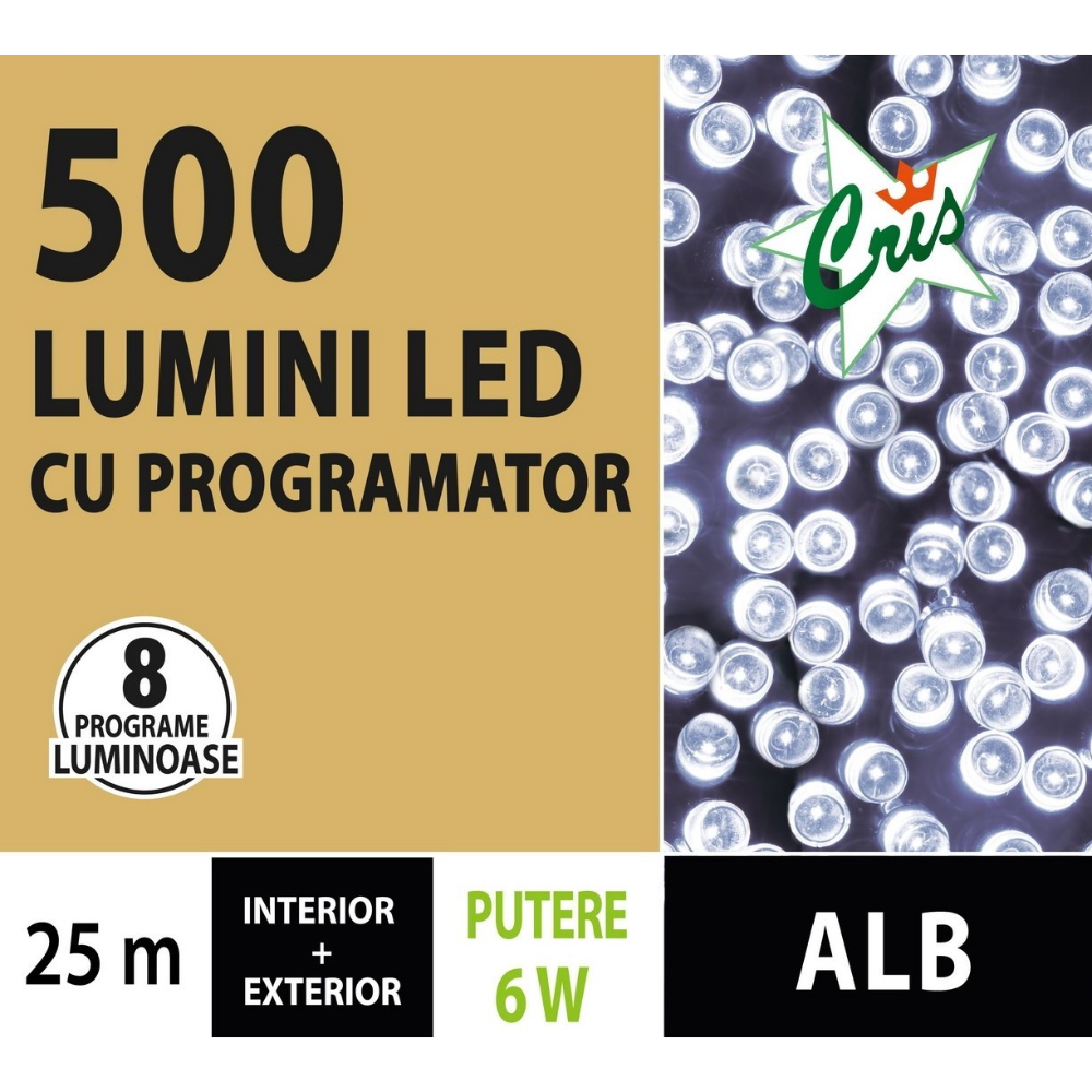 Oferte la Instalatie sir Craciun, Cris, 500 LED-uri alb, 25 m, programator, interior / exterior, transformator IP44