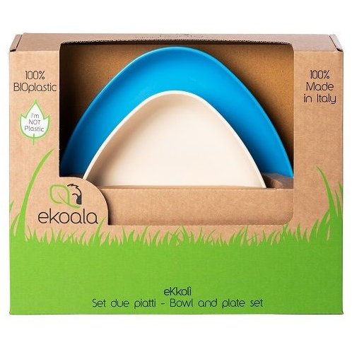 Oferte la Set 2 farfurii eKkoli BIOplastic White / Blue