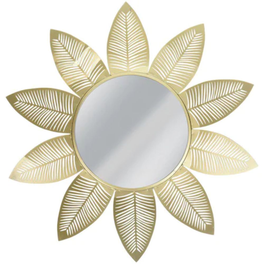 Oferte la Oglinda decorativa Flora, rama cu frunze ajurate, metal, auriu, diametru total 55cm