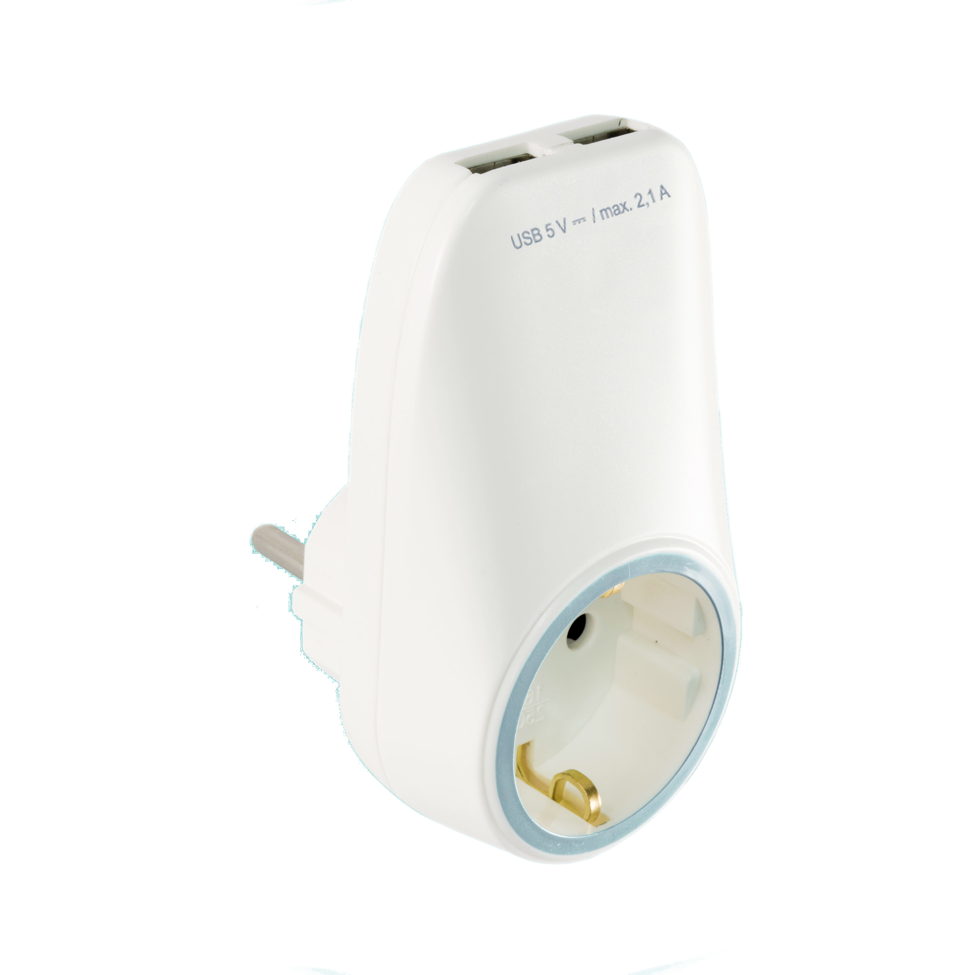 Oferte la Incarcator USB cu priza de retea, 2 x soclu incarcare USB, 1 priza, 2,1 A, protectie copii, alb
