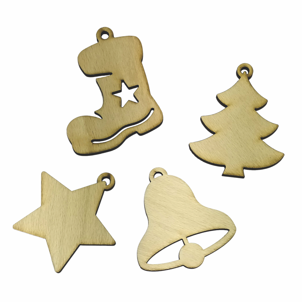 Oferte la Set de ornamente din lemn pentru Craciun, lemn de fag, 70 x 75 mm, 4 bucati 
