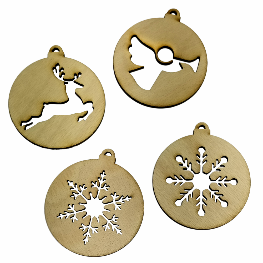 Oferte la Set de ornamente din lemn pentru Craciun, lemn de fag, 88 x 78mm, 4 bucati 
