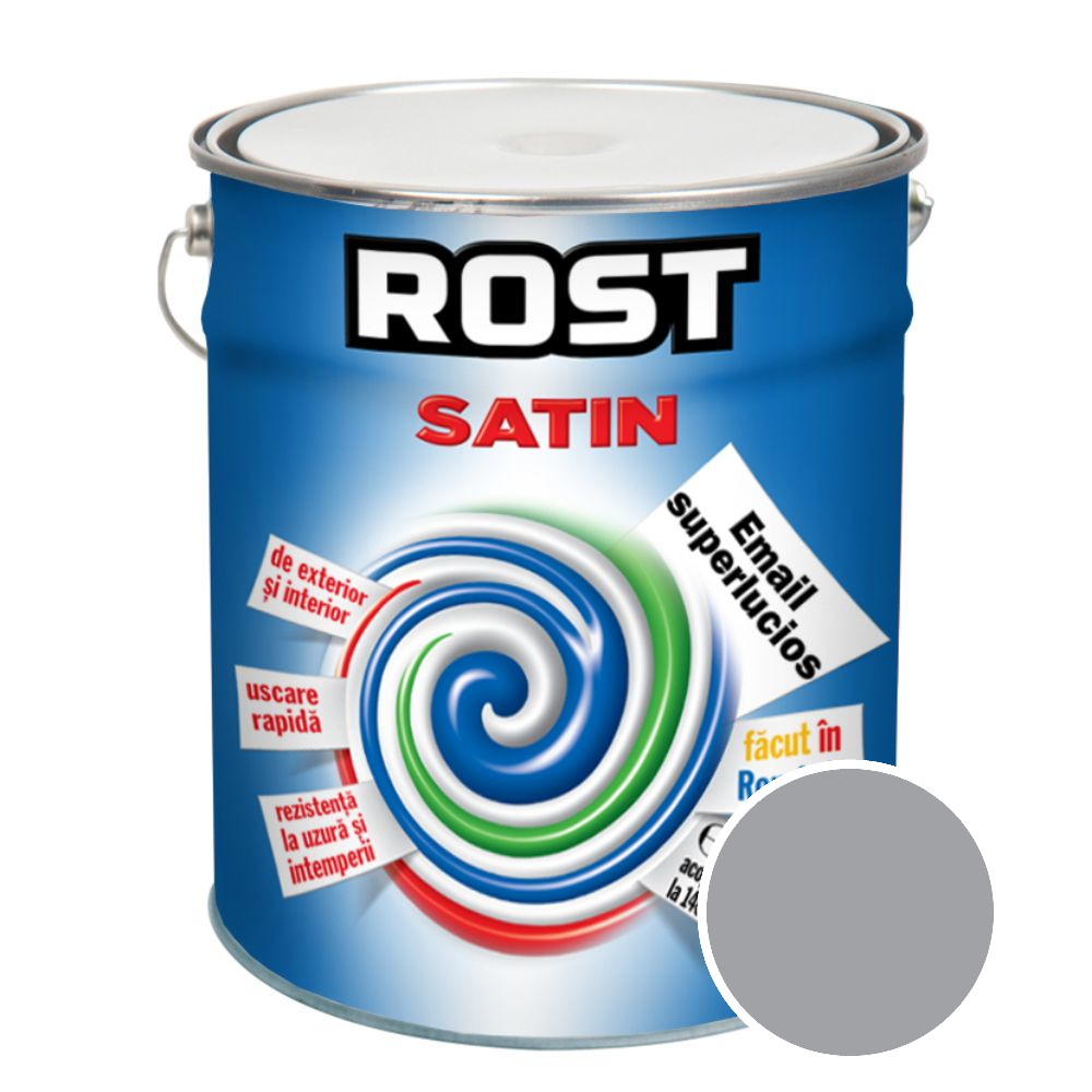 Oferte la Vopsea superlucioasa pentru lemn/metal, Rost Satin, interior/exterior, gri, 10 L
