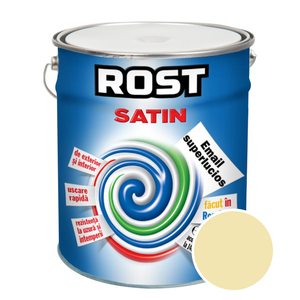 Oferte la Vopsea superlucioasa pentru lemn/metal, Rost Satin, interior/exterior, crem, 10 L