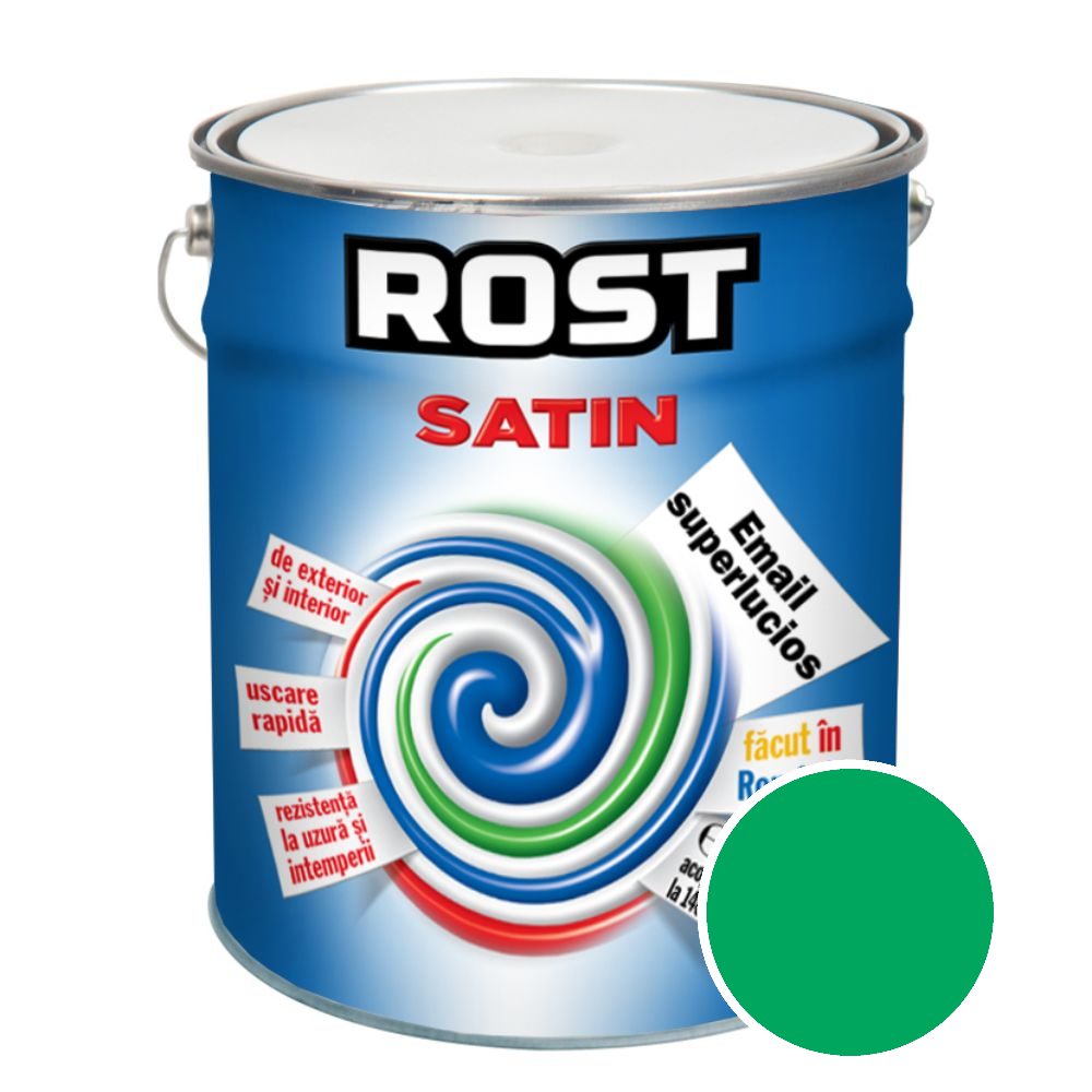 Oferte la Vopsea superlucioasa pentru lemn/metal, Rost Satin, interior/exterior, verde iarba, 10 L