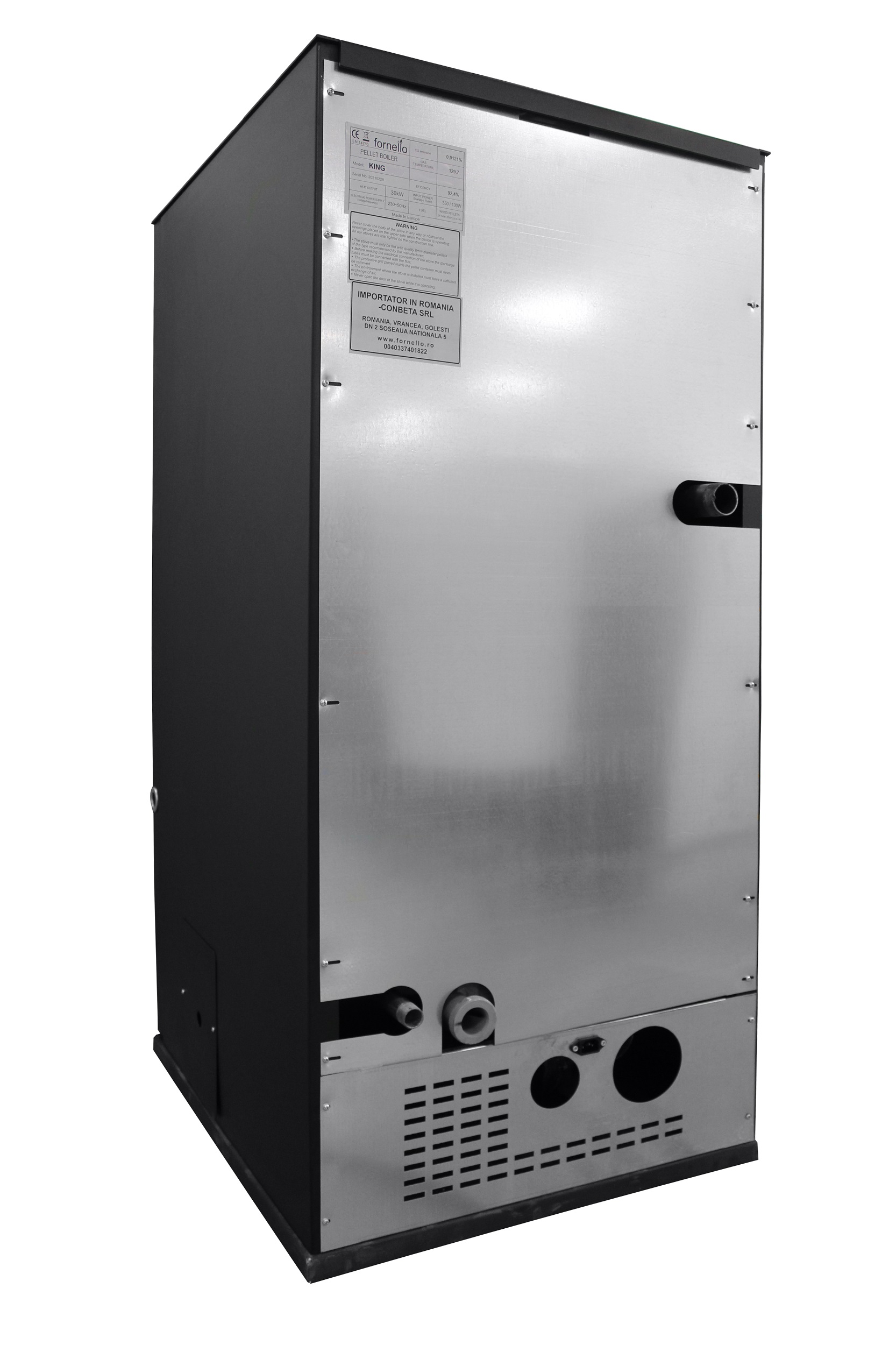 Pachet Centrala peleti Fornello Pellet King 25 kw complet echipata pentru incalzire pompa circulatie vas expansiune automatizare kit evacuare 3.5 ml Boiler Termoelectric Fornello 100 l Termo