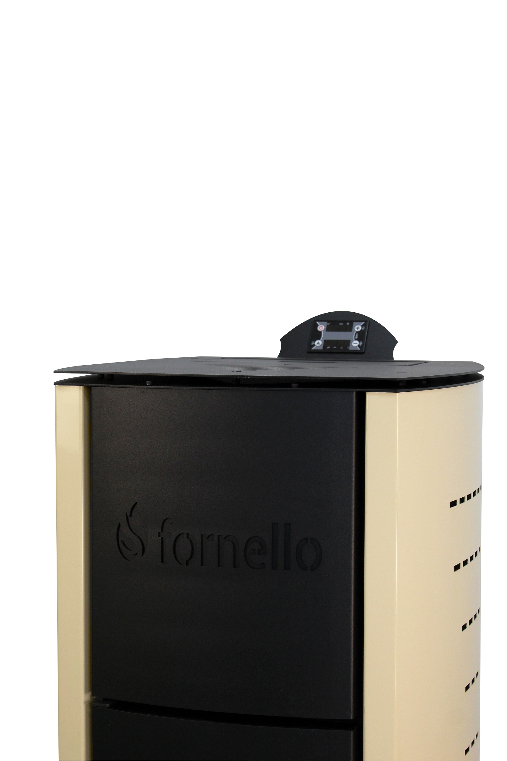 Pachet Termosemineu pe peleti Fornello Royal Ivory 18 kW complet echipat cu pompa vas expansiune automatizare culoare crem kit evacuare 2.5 ml Termostat Radio Comanda Salus 091FLRFV2 si Aspi