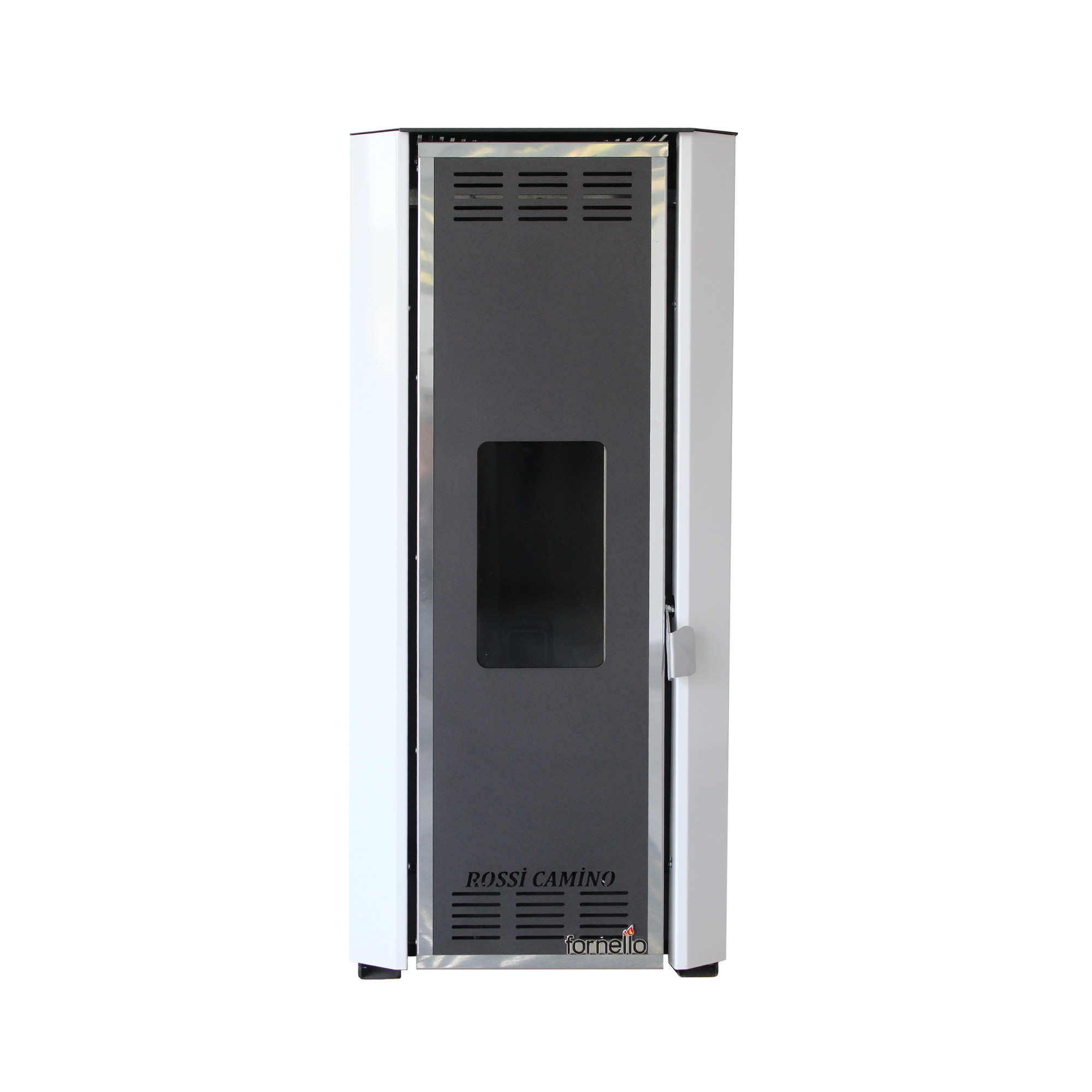 Pachet Termosemineu pe peleti Fornello Camino Rossi 25 kW pompa Grundfos vas expansiune arzator inox alb A+Kit evacuare 3.5 ml Boiler Termoelectric Fornello 100 l Termostat Salus 091FLRFV2 A
