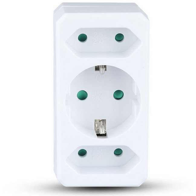 Oferte la Adaptor priza 8784 3 prize 1x Schuko 16A max si 2x Euro 2.5A max Alb