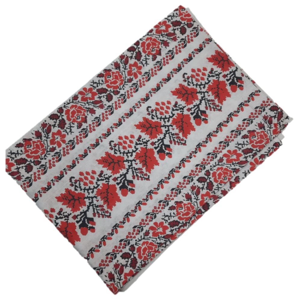 Oferte la Fata de masa, model rustic, 100% bumbac, alb + rosu + negru, 140 x 180 cm