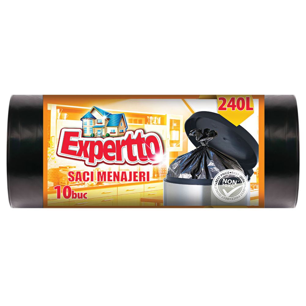 Oferte la Sac menajer Expertto, LDPE, 240 l, negru, 10 buc