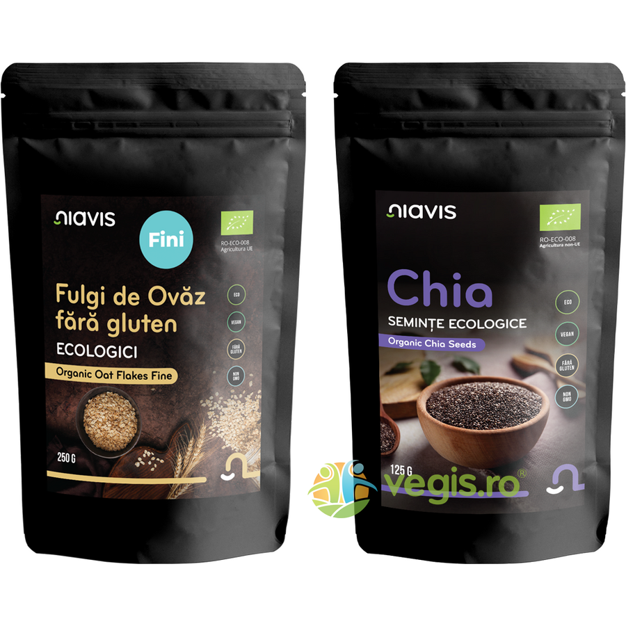 Oferte la Pachet Fulgi de Ovaz Fini fara Gluten Ecologici/Bio 250g + Seminte de Chia Ecologice/Bio 125g