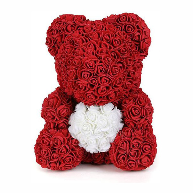 Oferte la Ursulet trandafiri de spuma cu inima, in cutie cadou cu funda, 40 cm (Culoare bijuterii: Rosu)