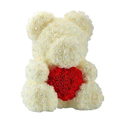 Oferte la Ursulet trandafiri de spuma cu inima, in cutie cadou cu funda, 40 cm (Culoare bijuterii: White)