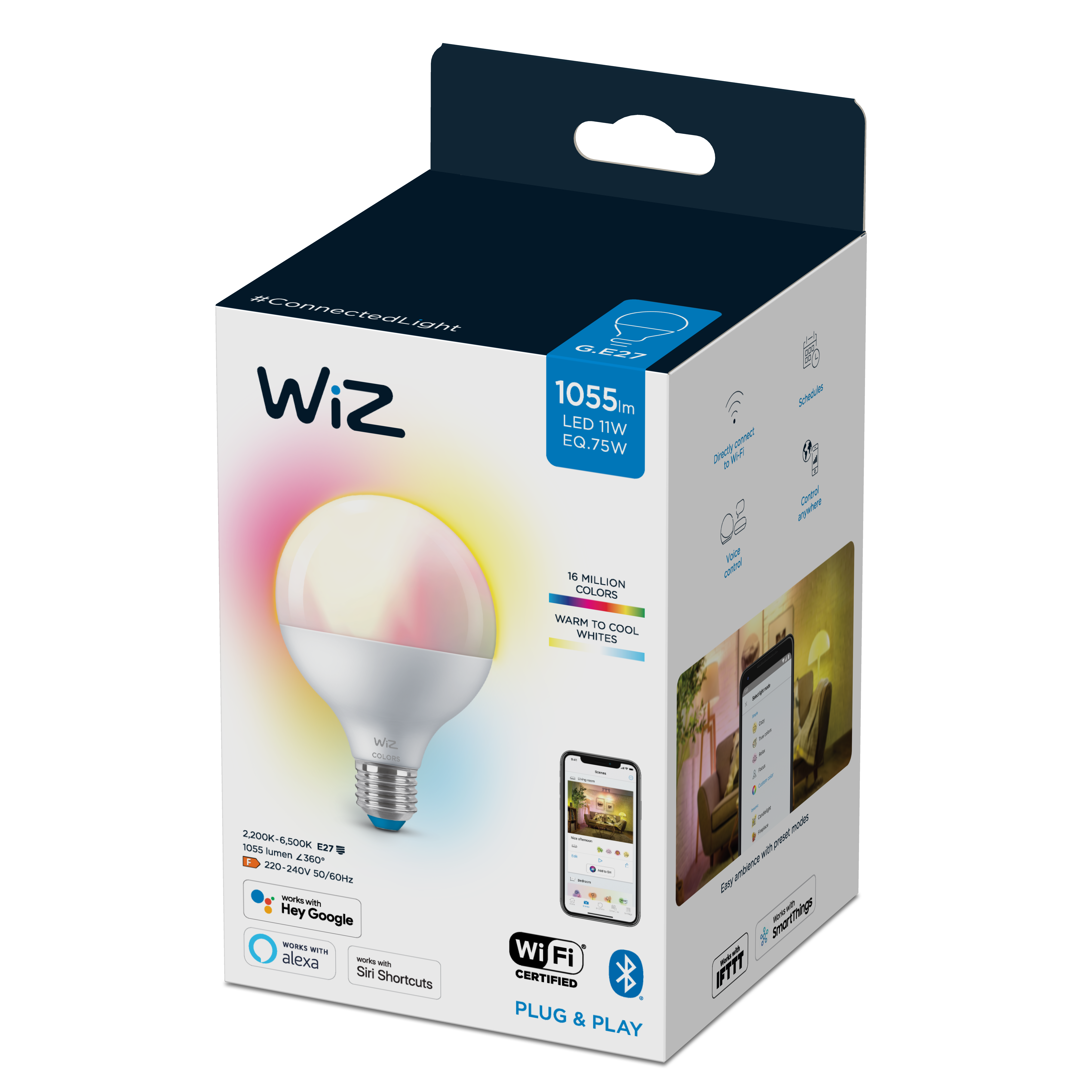 Oferte la Bec LED cu WIFI Wiz Connected Light, alba calda, E27, 75 W, 1055 Im, 2200k-6500k