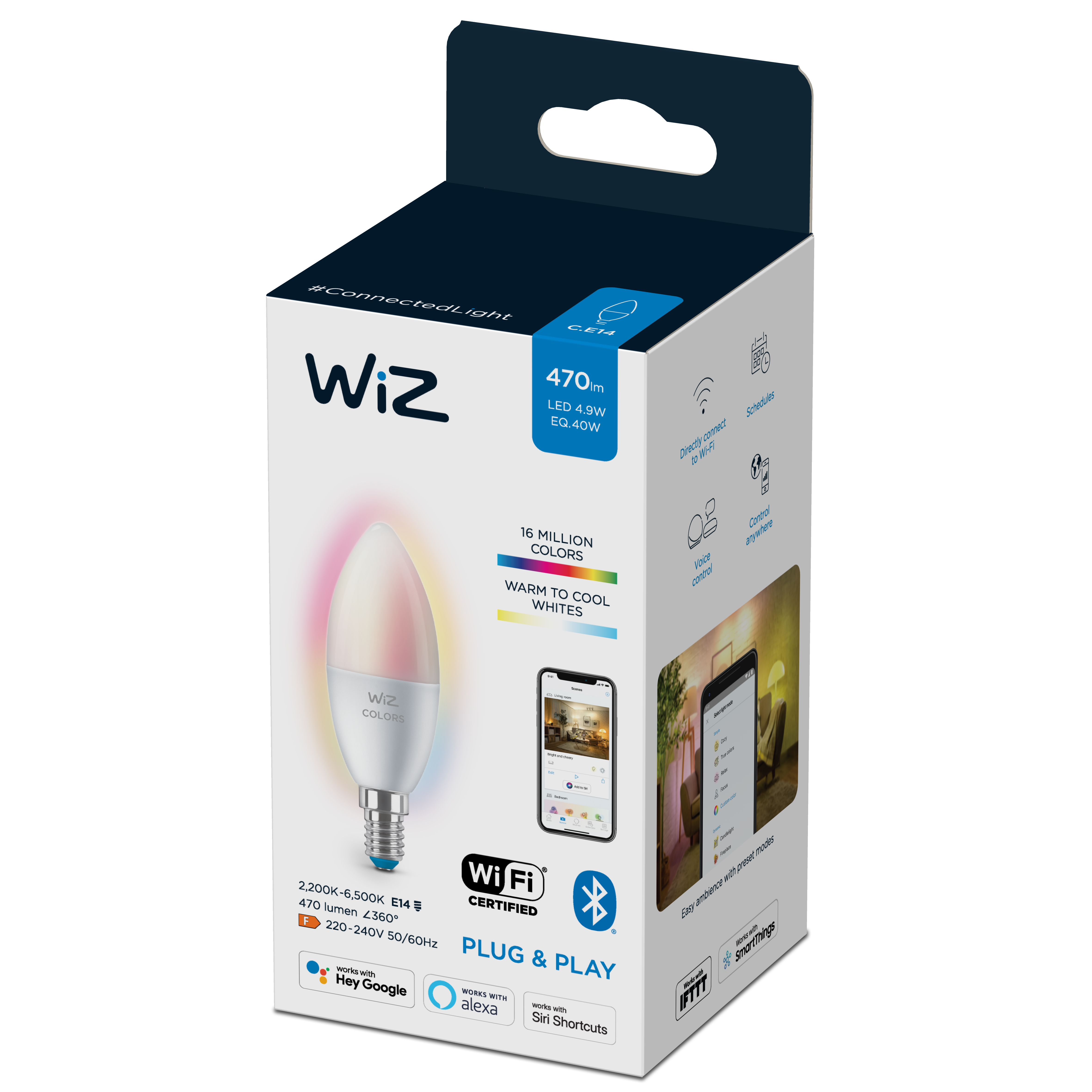 Oferte la Bec LED cu WIFI Wiz Connected Light, alba calda, E14, 40 W, 470 Im, 2200k-6500k