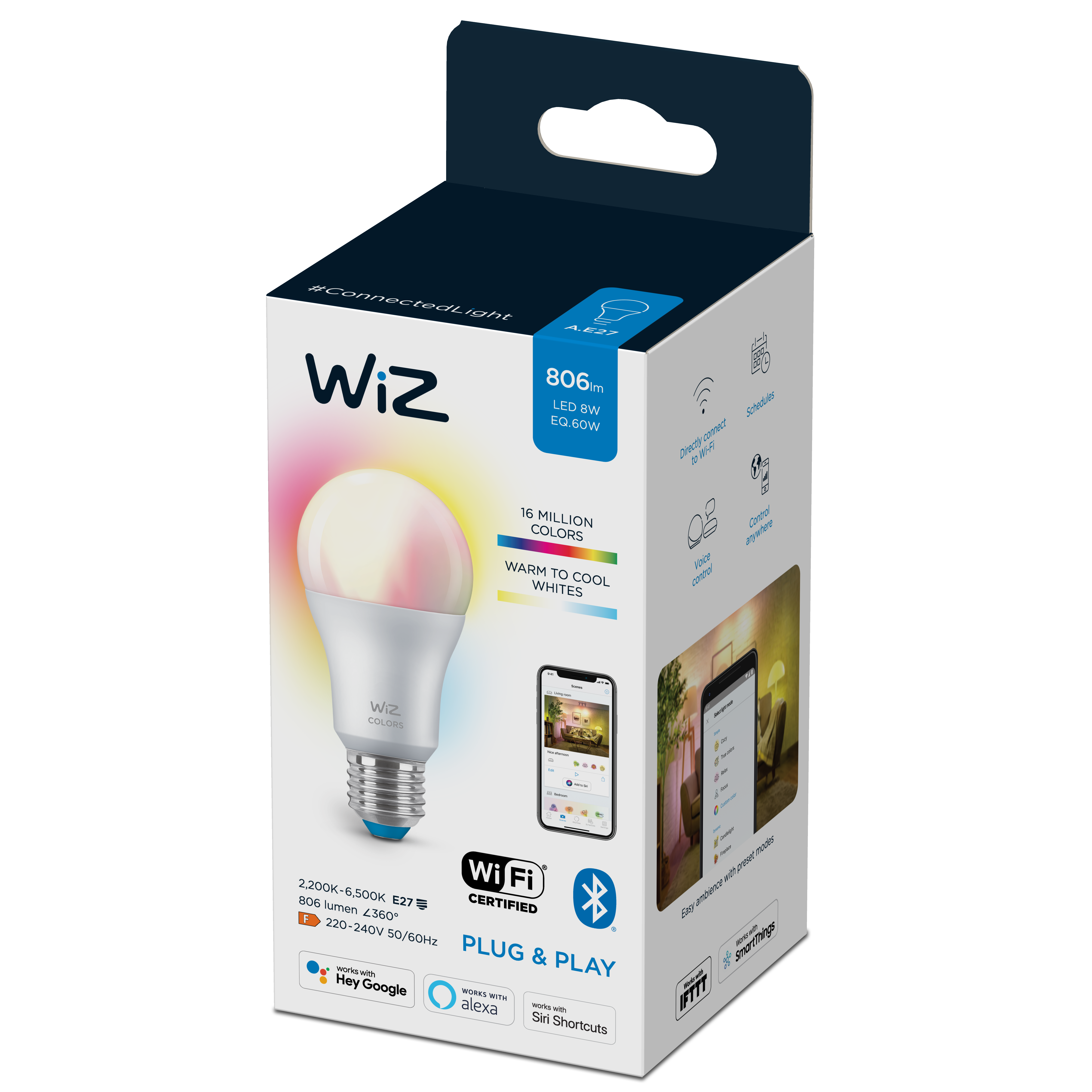 Oferte la Bec LED cu WIFI Wiz Connected Light, alba calda, E27, 60 W, 806 Im, 2200k-6500k