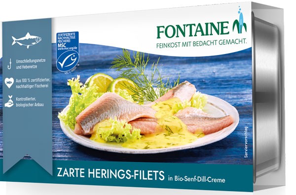 Oferte la File de hering fraged in sos bio cu mustar si marar, 200g Fontaine
