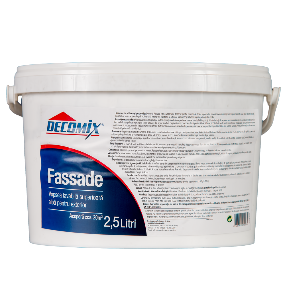 Oferte la Vopsea lavabila exterior Fassade Decomix, alba, 2.5 l