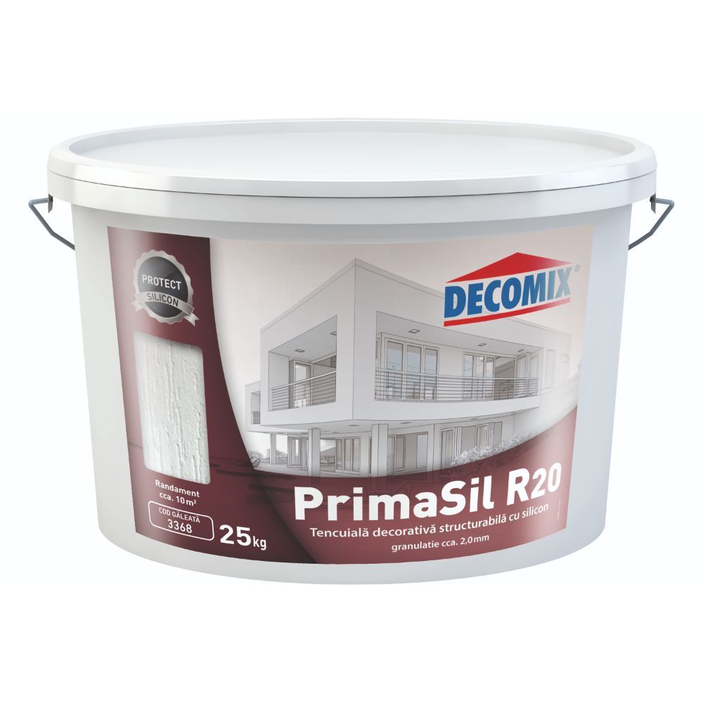 Oferte la Tencuiala decorativa siliconica Decomix PrimaSil R20, aspect scoarta de copac, granulatie 1.5-2 mm, exterior, alb, 25 kg