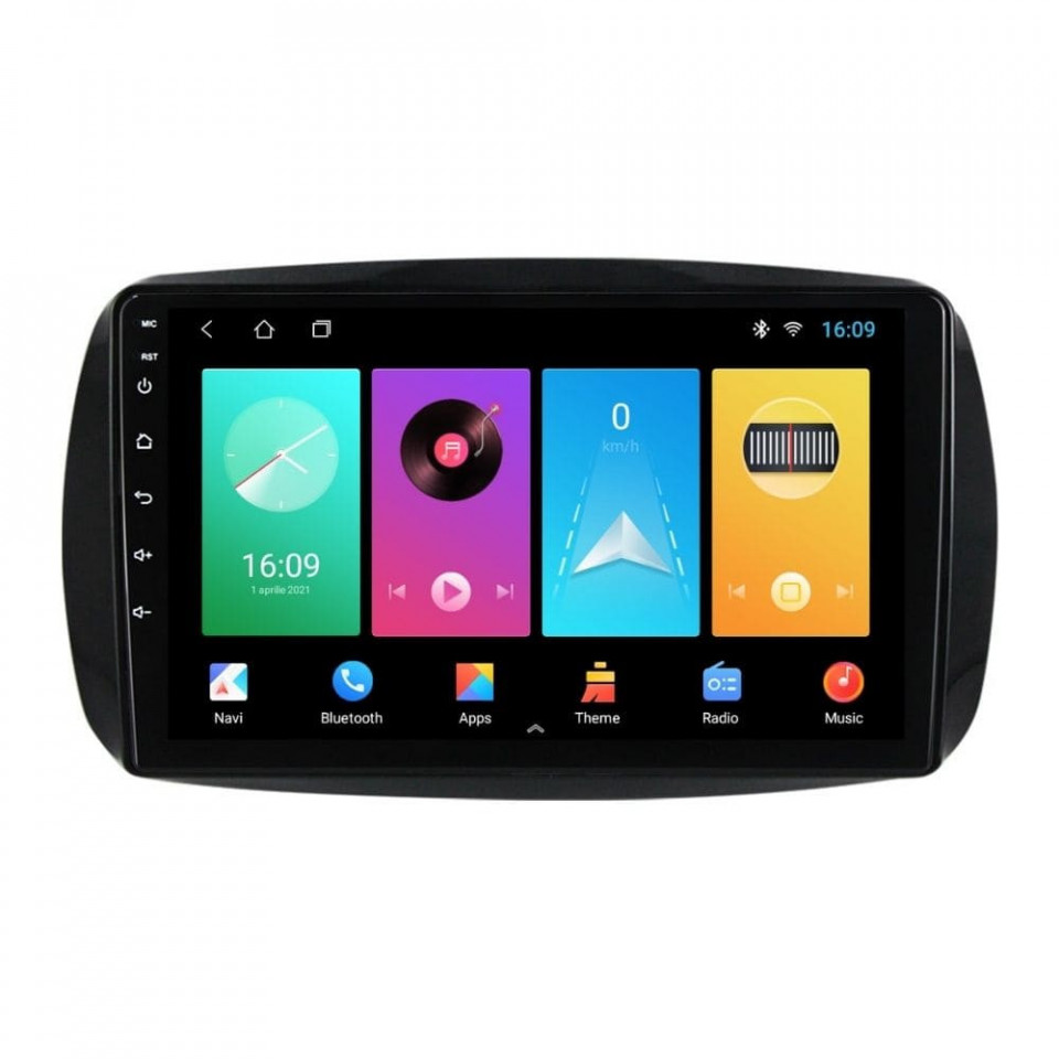 Oferte la Navigatie dedicata cu Android Smart Fortwo dupa 2014, 2GB RAM, Radio GPS Dual Zone, Display HD IPS 9" Touchscreen, Internet Wi-Fi, Bluetooth, MirrorLink, USB