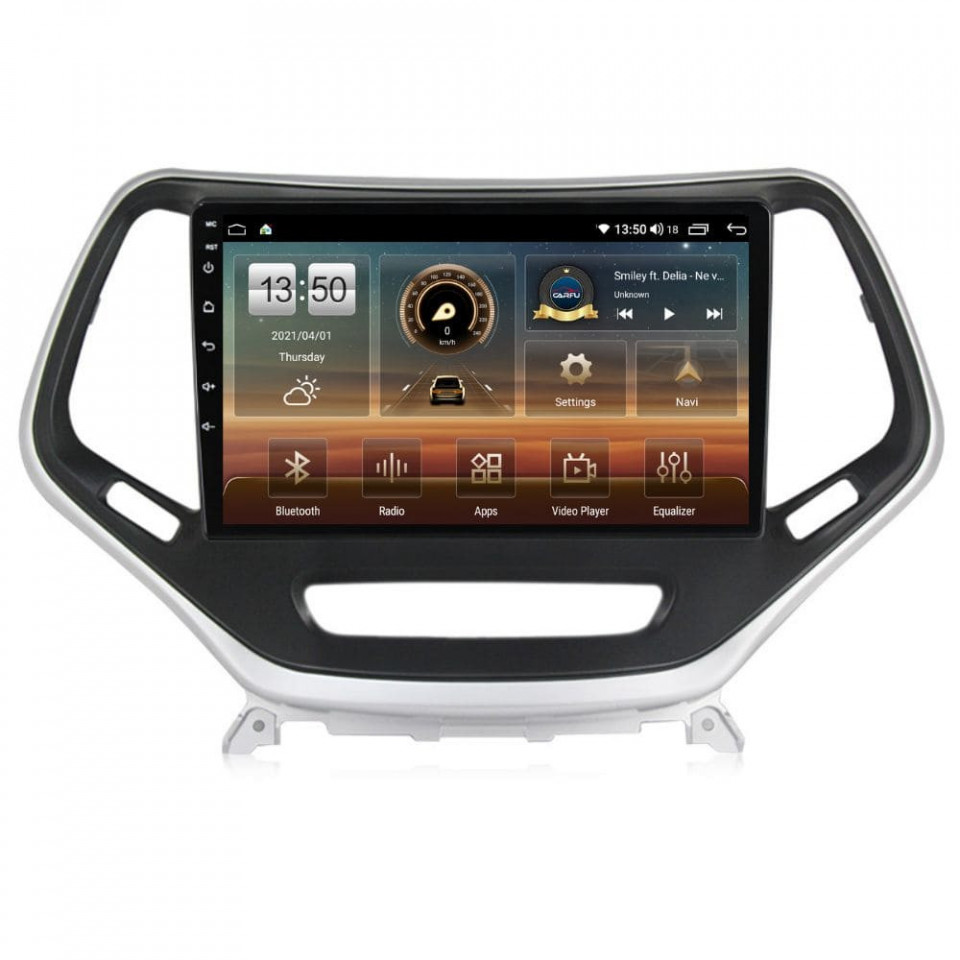 Oferte la Navigatie dedicata cu Android Jeep Cherokee V 2014 - 2019, 4GB RAM, Radio GPS Dual Zone, Display HD QLED 10" Touchscreen, Internet Wi-Fi si slot SIM 4G, Bluetooth, MirrorLink, USB