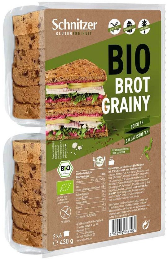 Oferte la Paine toast bio fara gluten, cu seminte de chia, 430g Schnitzer Gluten Free