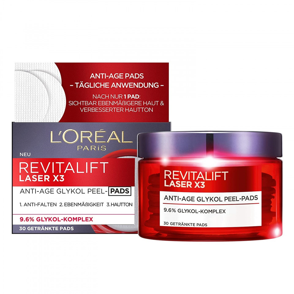 Oferte la Dischete de fata L`Oreal Revitalift Laser X 3 Anti-Aging Glycolic Peel, 30 bucati (Concentratie: Dischete demachiante, Continut pachet: 30 buc)