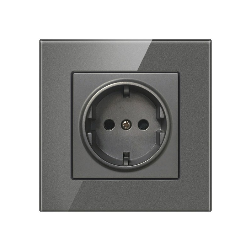 Oferte la Priza Techstar® Crystal TS1, Sticla Securizata, Simpla, Culoare Gri Metal, 16A