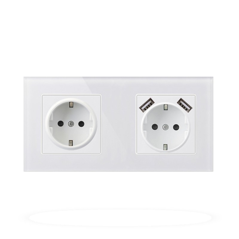 Oferte la Priza Techstar® Crystal TSU2, Dubla, 2 x USB, 2.1 A, Culoare Alb Frost, Sticla Securizata, 16A