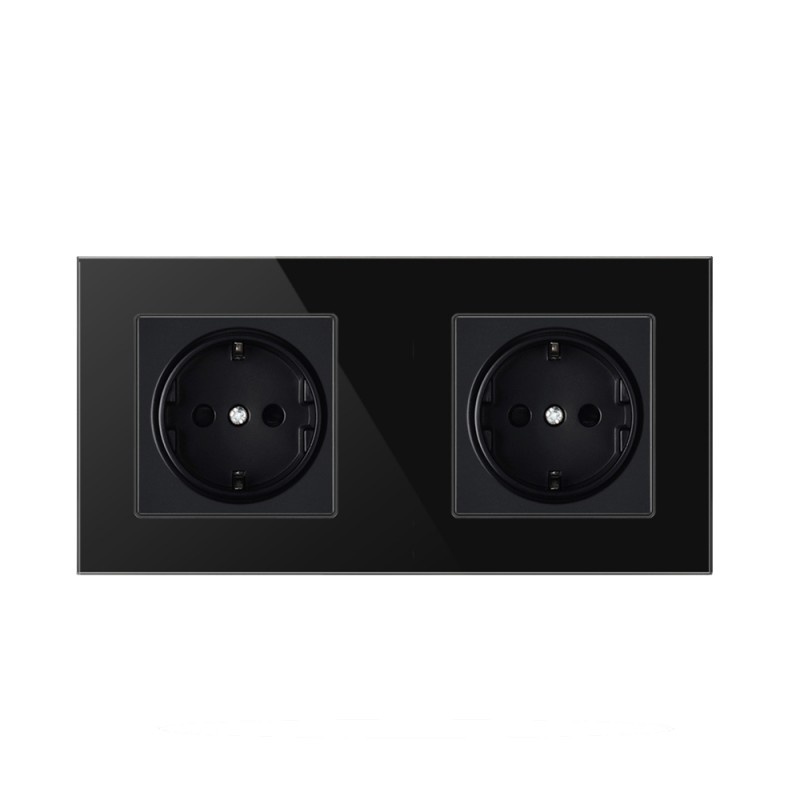 Oferte la Priza Techstar® Crystal TS2, Dubla, Sticla Securizata, Culoare Negru Onyx, 16A