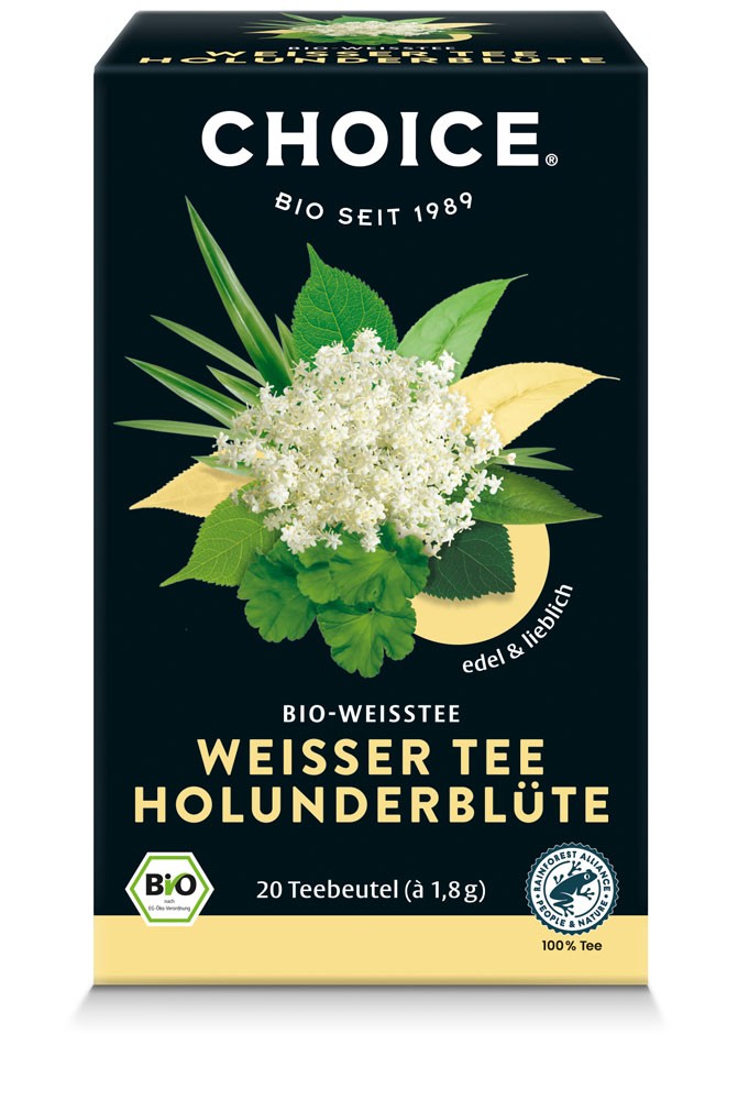 Oferte la Ceai alb bio cu flori de soc, 20 pliculete a 1.8g / 36.0g Choice®