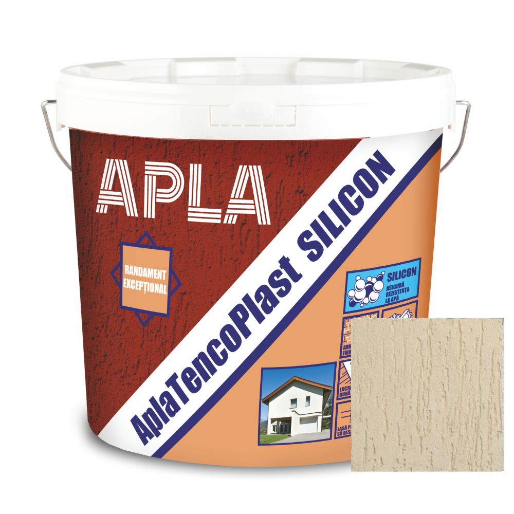 Oferte la Tencuiala decorativa siliconica AplaTencoPlast, aspect scoarta de copac, granulatie 1.5 mm, exterior, 24 kg