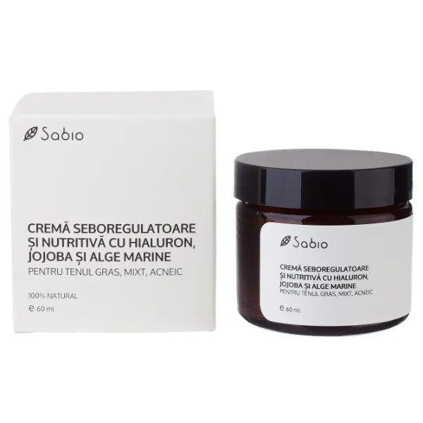 Oferte la Crema seboregulatoare pentru tenul gras, mixt, acneic cu hialuron, jojoba si alge marine, Sabio (Concentratie: Crema, Gramaj: 60 ml)
