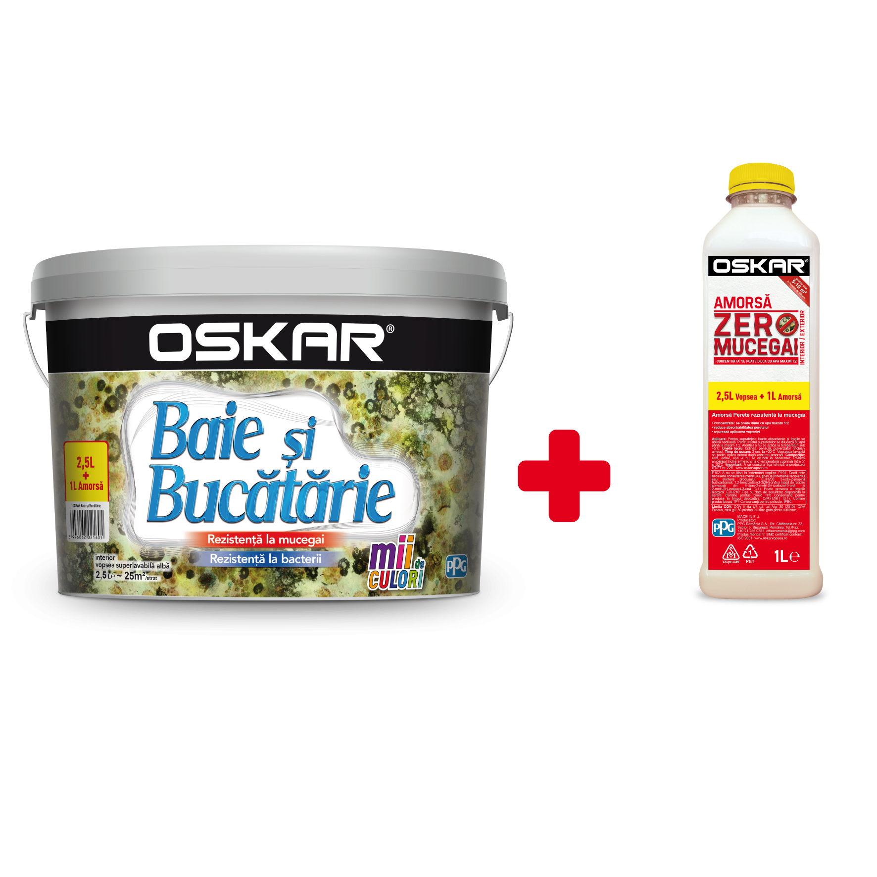 Oferte la Vopsea lavabila interior Oskar baie si bucatarie, alb, 2.5 l + Amorsa 1 l