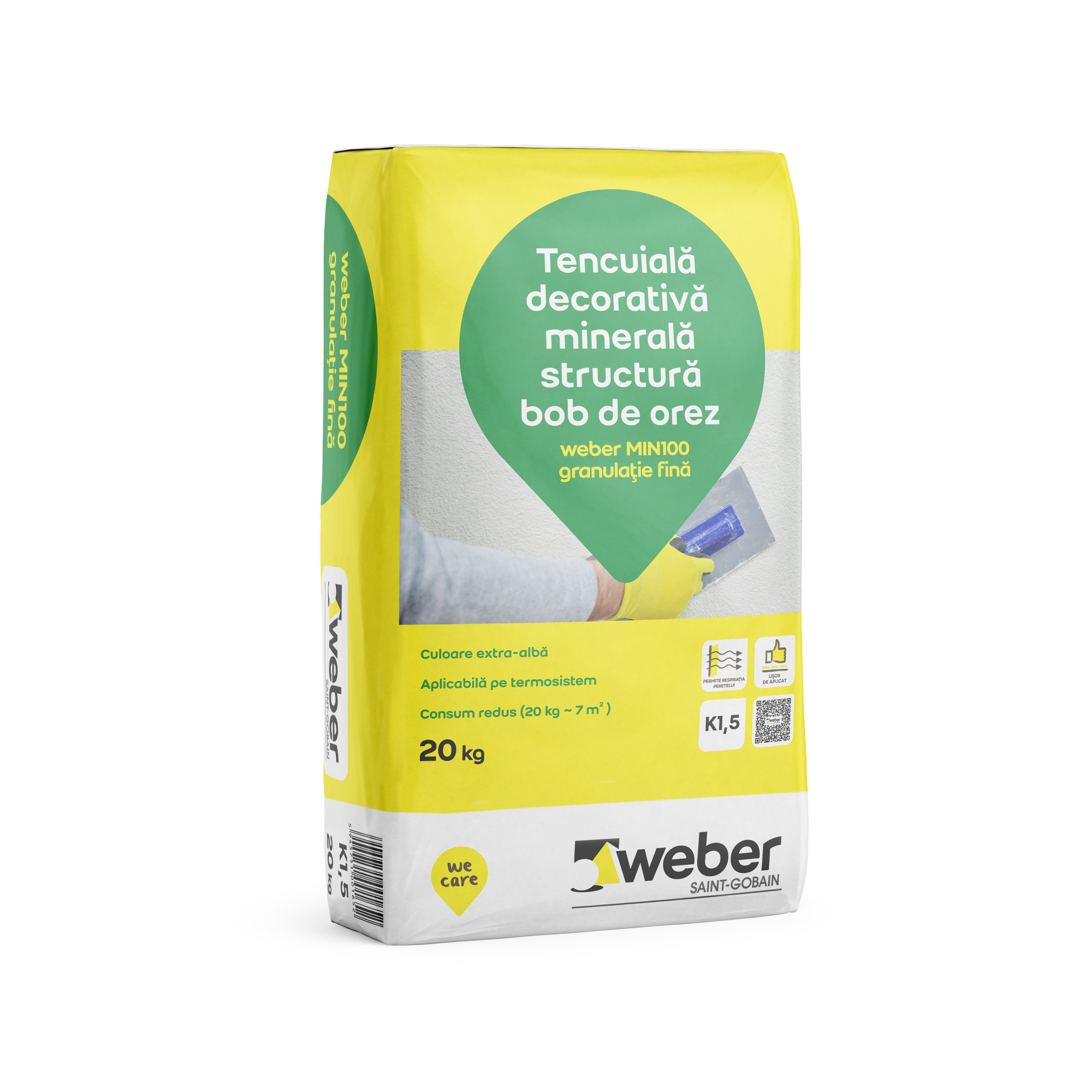 Oferte la Tencuiala decorativa minerala Weber MIN100 K, driscuita, granulatie 1.5 mm, interior/exterior, alb, 20 kg